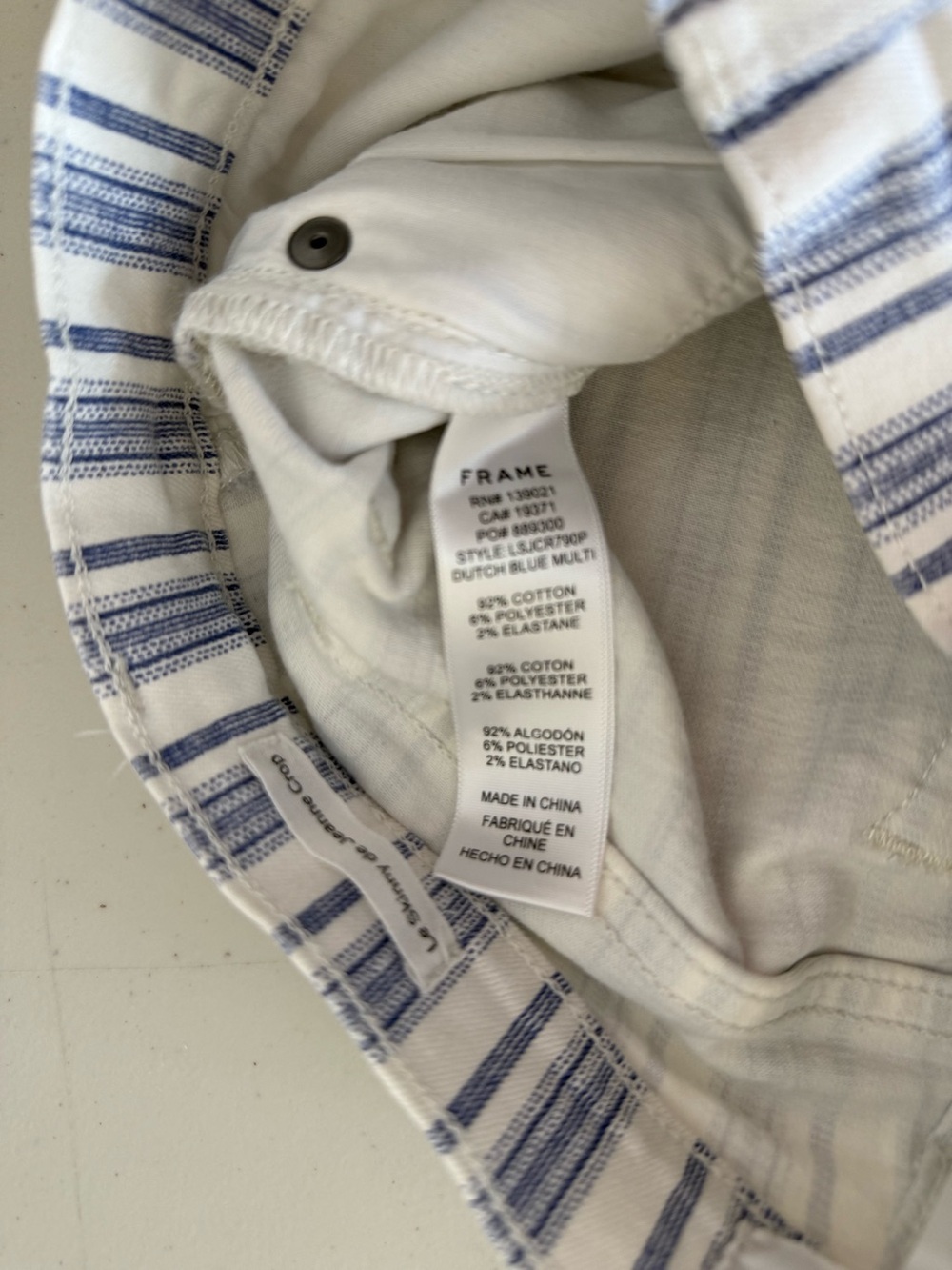 FRAME Le Skinny de Jeanne Crop Jeans 25 Blue White Stripe Raw Hem - Picture 10 of 13